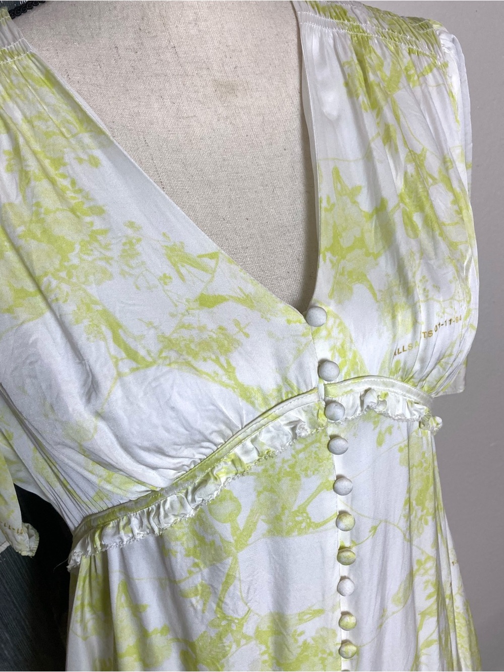 All Saints Demi Marama Dress Buttons V Neck Short Sleeve Whimsigoth Floral - Picture 4 of 12